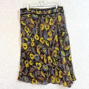 Etcetera 100% Silk Skirt Size 14 Green Brown Earthy Side Zip Career Elevated